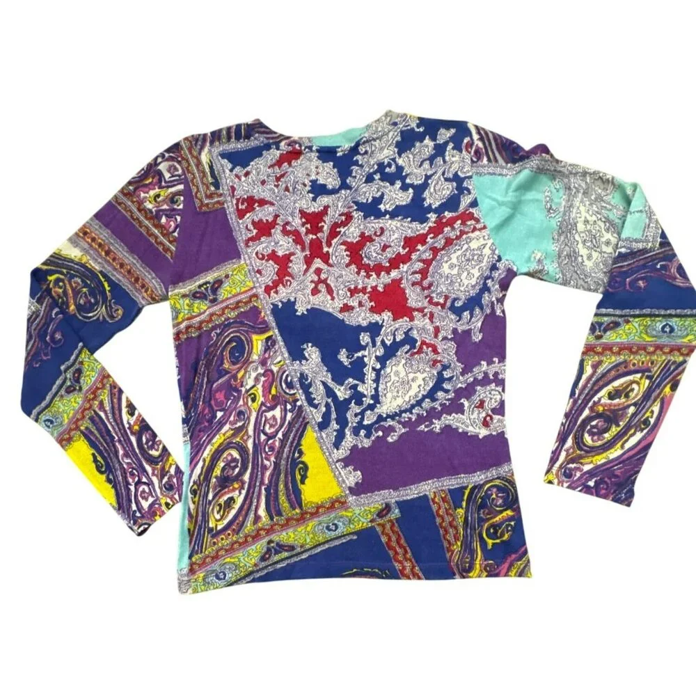 Courage.b Long-Sleeve Top Size Small Silk Wool Cashmere Multicolor Paisley - Picture 4 of 4